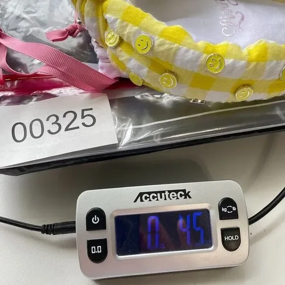 Living Fully Headband Yellow Gingham Knotted Allover Smiley Face w/ Dust Bag OS - Picture 11 of 11